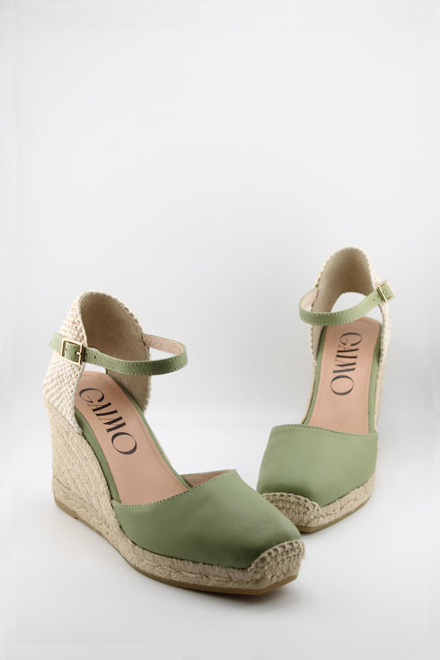 Gaimo Leather Espadrille Wedge with Braided Heel and Ankle Strap